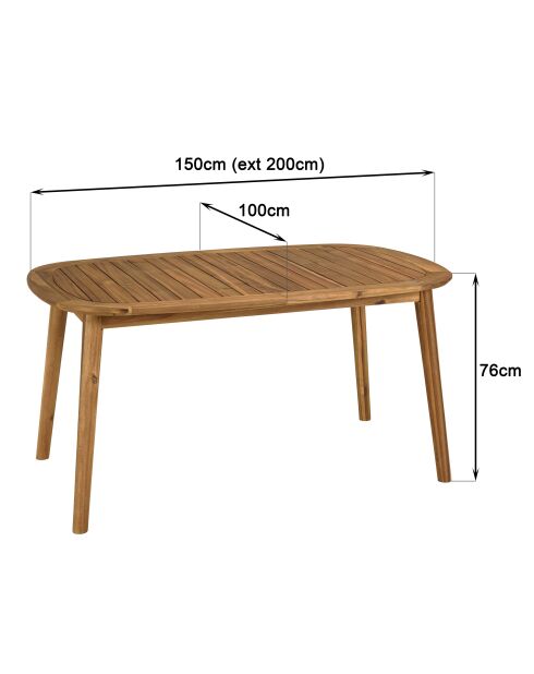Uitschuifbare tuintafel in geoliede acacia 150/200x100cm beige