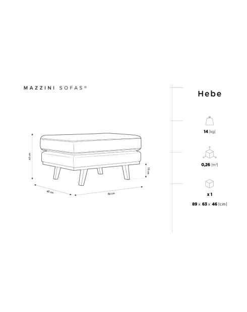 Pouf velours Hebe 1 place Gris - 86x60x43 cm