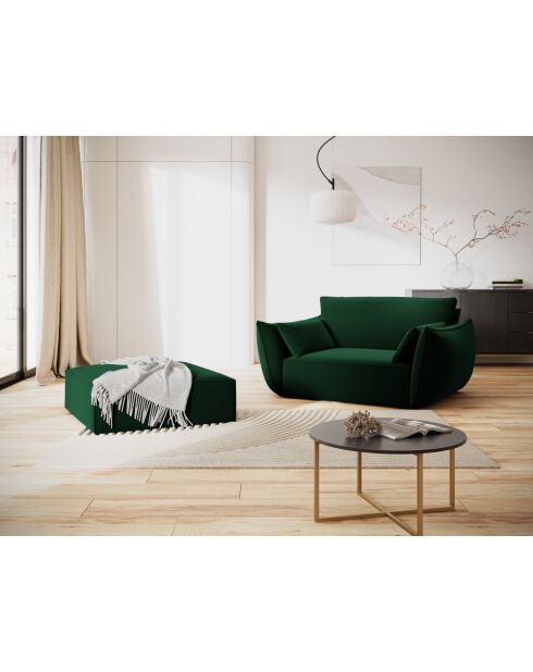 Pouf velours Vanda 1 place Vert Bouteille - 100x80x38 cm