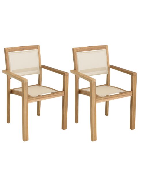 Set van 2 stapelbare tuinstoelen en beige textileen