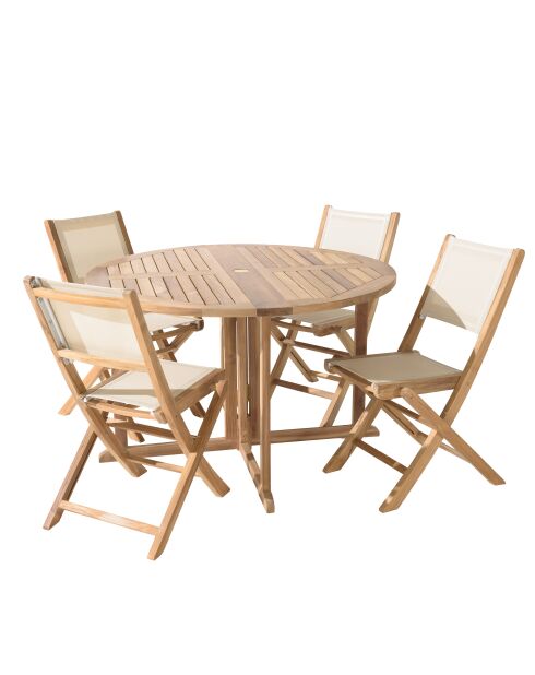 Ensemble de salon de jardin 4/6 personnes - 1 Table ronde papillon et 4 chaises beige