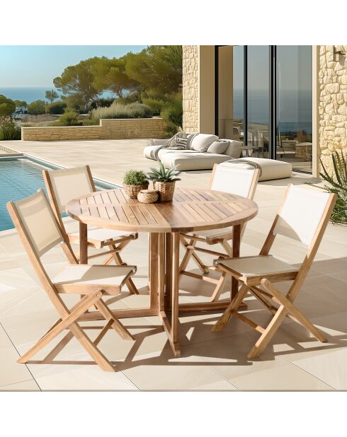 Ensemble de salon de jardin 4/6 personnes - 1 Table ronde papillon et 4 chaises beige