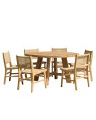 Gartenmöbelset für 4/6 Personen — 1 runder Esstisch und 6 beigefarbene Gartenstühle