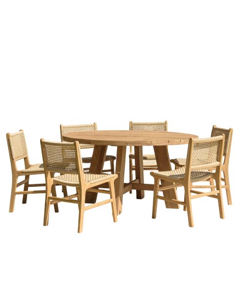 Gartenmöbelset für 4/6 Personen — 1 runder Esstisch und 6 beigefarbene Gartenstühle