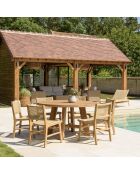 Gartenmöbelset für 4/6 Personen — 1 runder Esstisch und 6 beigefarbene Gartenstühle