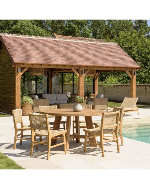 Gartenmöbelset für 4/6 Personen — 1 runder Esstisch und 6 beigefarbene Gartenstühle