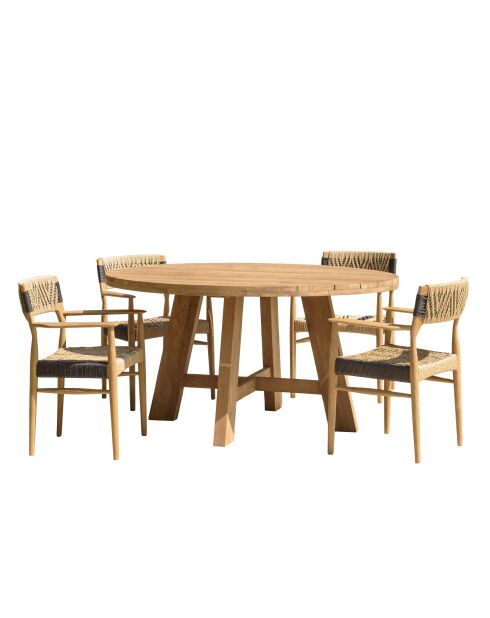 Ensemble de salon de jardin 4 personnes - 1 table à manger ronde et 4 fauteuils de jardin beige et noir