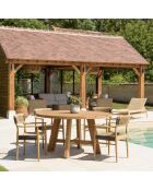 Ensemble de salon de jardin 4 personnes - 1 table à manger ronde et 4 fauteuils de jardin beige et noir