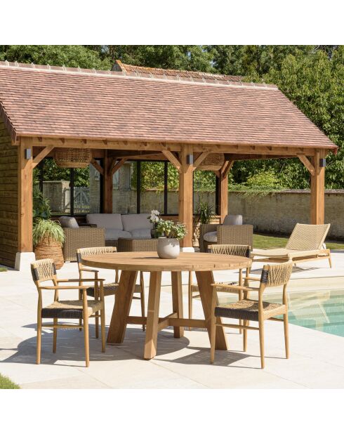 Ensemble de salon de jardin 4 personnes - 1 table à manger ronde et 4 fauteuils de jardin beige et noir