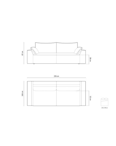 Venkel 3-zits converteerbare fluwelen bank met opbergdoos Beige - 235x100x87 cm