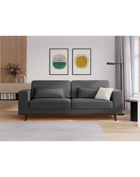Hebe 3-Sitzer-Samtsofa Dunkelgrau - 236x93x83 cm
