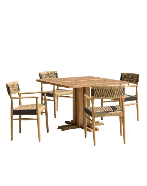 Gartenmöbel-Set für 4 Personen — 1 quadratischer Esstisch und 4 beigefarbene und schwarze Gartenstühle