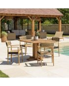 Gartenmöbel-Set für 4 Personen — 1 quadratischer Esstisch und 4 beigefarbene und schwarze Gartenstühle