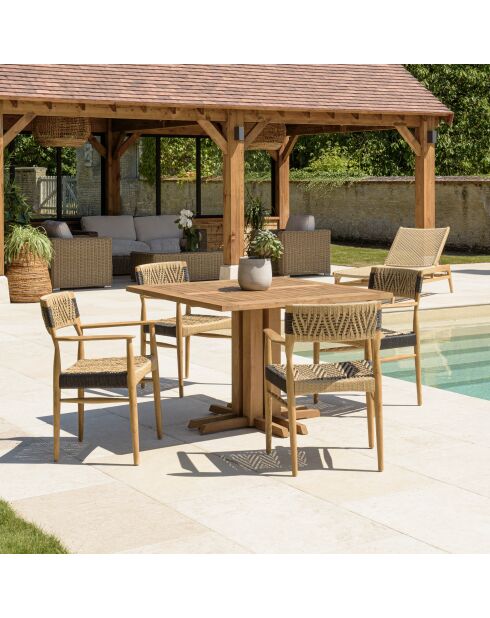 Gartenmöbel-Set für 4 Personen — 1 quadratischer Esstisch und 4 beigefarbene und schwarze Gartenstühle