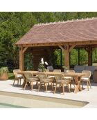 Gartenmöbelset für 8/10 Personen — 1 rechteckiger Esstisch und 8 weiße Gartenstühle mit Kissen