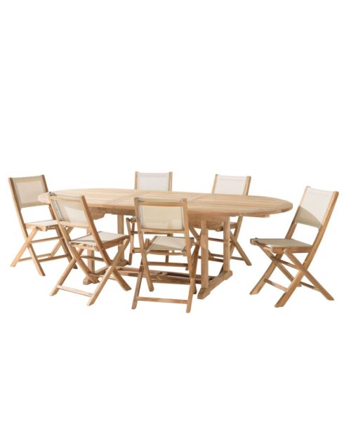 Set mobili da giardino 8/10 persone - 1 tavolo ovale allungabile e 6 sedie beige