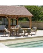 ACACIA WOOD tuinmeubelset voor 6/8 personen - 1 rechthoekige tafel, 6 acaciafauteuils en dennengroen synthetisch touw