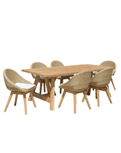 Loungeset voor 6 tot 8 personen - 1 rechthoekige tuineettafel - beige en wit