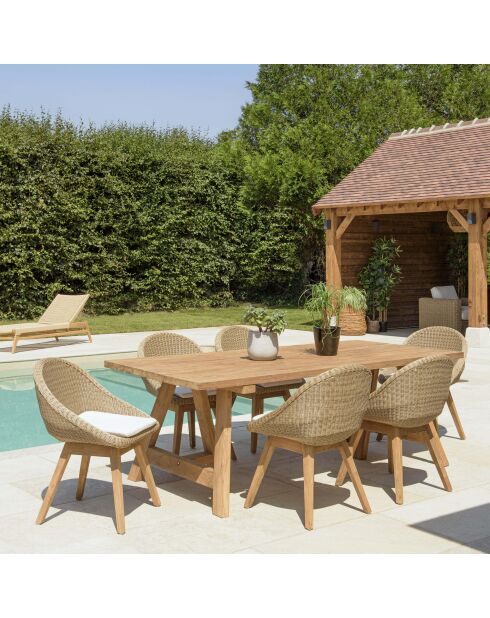 Loungeset voor 6 tot 8 personen - 1 rechthoekige tuineettafel - beige en wit