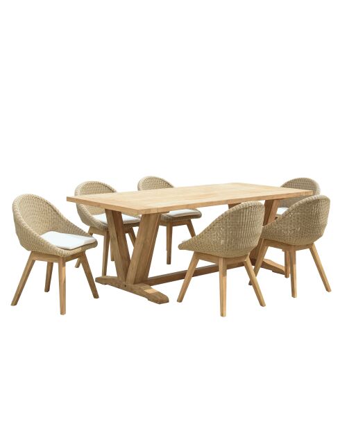Loungeset voor 6 tot 8 personen - 1 rechthoekige tuineettafel - beige en wit