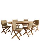 Phuket 6-Sitzer-Gartenmöbelset — 1 ausziehbarer Gartentisch aus geölter Akazienholz — 6 Klappstühle — Beige