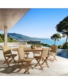 Phuket 6-Sitzer-Gartenmöbelset — 1 ausziehbarer Gartentisch aus geölter Akazienholz — 6 Klappstühle — Beige