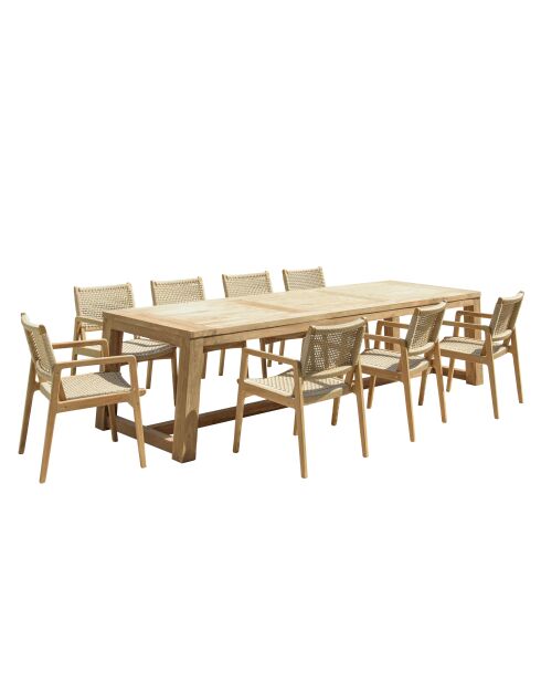 Gartenmöbelset 8/10 Personen - 1 rechteckiger Esstisch und 8 beigefarbene Gartenstühle