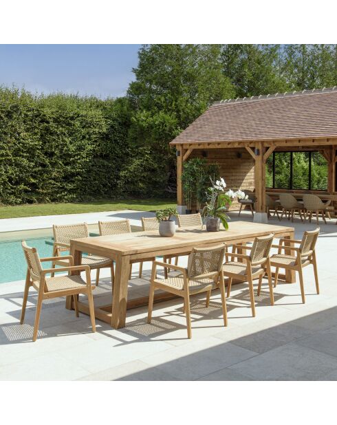 Gartenmöbelset 8/10 Personen - 1 rechteckiger Esstisch und 8 beigefarbene Gartenstühle