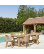 Gartenmöbelset für 6/8 Personen - 1 rechteckiger Esstisch und 6 Gartenstühle - Beige und Weiß