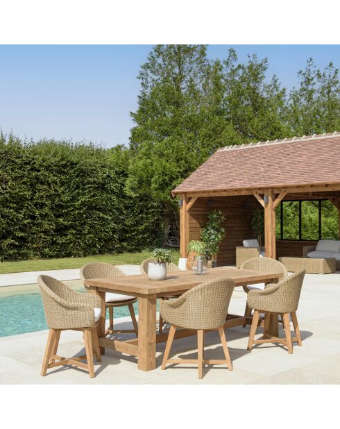 Gartenmöbelset für 6/8 Personen - 1 rechteckiger Esstisch und 6 Gartenstühle - Beige und Weiß