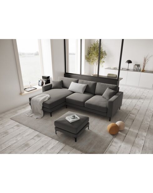 Venus 4-Sitzer-Ecksofa links aus Samt Hellgrau - 248x160x90