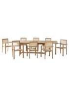 Juego de muebles de jardín para 10/12 personas: 1 mesa rectangular extensible y 8 sillones de color beige