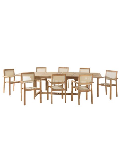 Juego de muebles de jardín para 10/12 personas: 1 mesa rectangular extensible y 8 sillones de color beige