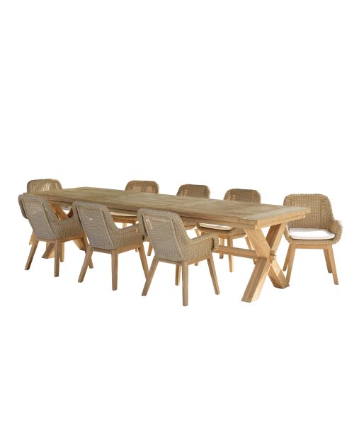 8/10 persoons tuinmeubelset - 1 rechthoekige eettafel en 8 tuinstoelen - Beige en wit