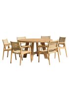 Gartenmöbelset für 4/6 Personen — 1 runder Esstisch und 6 beigefarbene Gartenstühle