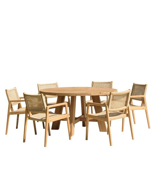 Gartenmöbelset für 4/6 Personen — 1 runder Esstisch und 6 beigefarbene Gartenstühle