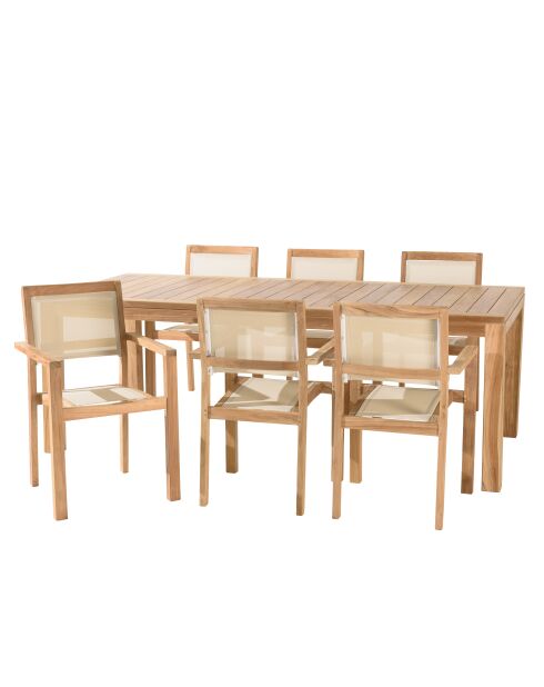 Set mobili da giardino 8/10 persone - 1 tavolo rettangolare modello Vieste e 6 poltrone beige