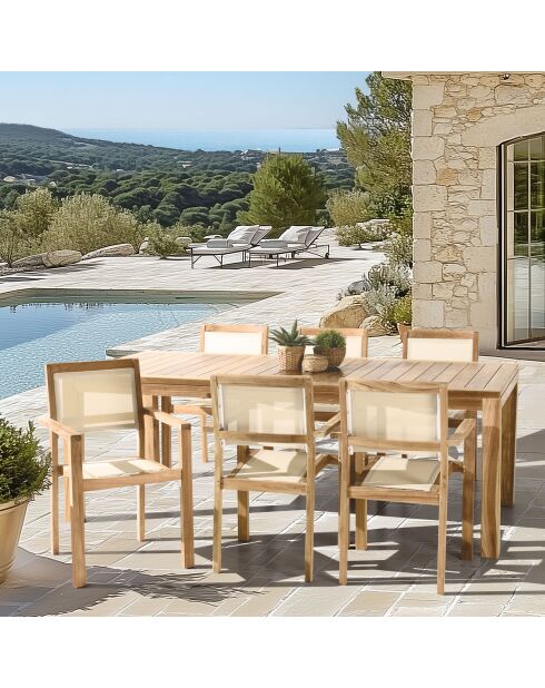 Set mobili da giardino 8/10 persone - 1 tavolo rettangolare modello Vieste e 6 poltrone beige