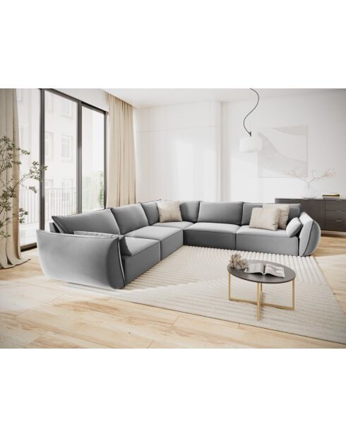 Vanda Symmetrisches Ecksofa aus grauem Samt, 286 x 286 x 85 cm