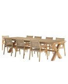 Tuinmeubelset 8/10 personen - 1 rechthoekige eettafel en 8 beige tuinstoelen