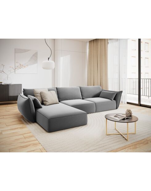 Vanda 4-Sitzer-Ecksofa aus Samt links Grau - 308x171x85 cm