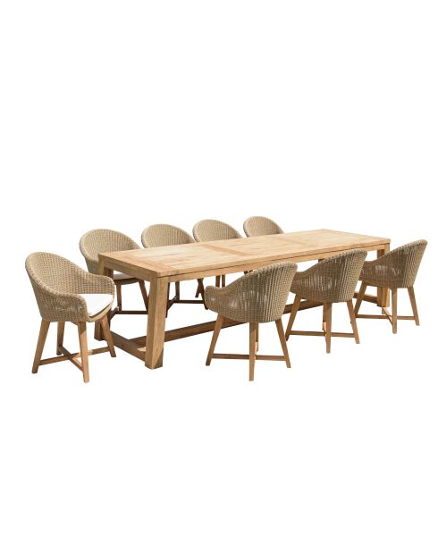 8/10 persoons tuinmeubelset - 1 rechthoekige eettafel en 8 tuinstoelen - Beige en wit