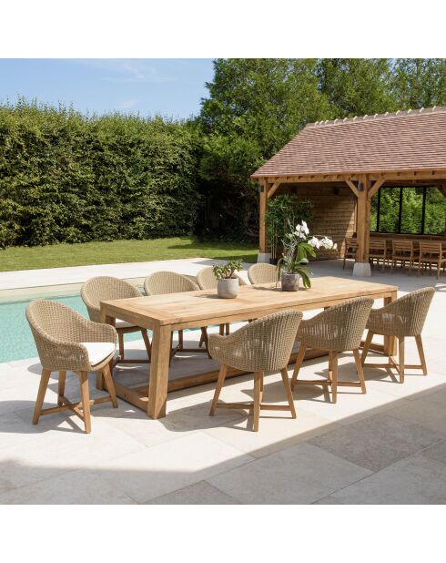 8/10 persoons tuinmeubelset - 1 rechthoekige eettafel en 8 tuinstoelen - Beige en wit