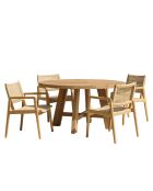 Ensemble de salon de jardin 4 personnes - 1 table à manger ronde naturelle et 4 fauteuils de jardin beige
