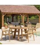Ensemble de salon de jardin 4 personnes - 1 table à manger ronde naturelle et 4 fauteuils de jardin beige