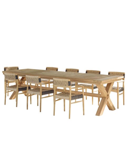 Tuinmeubelset 8/10 personen - 1 rechthoekige eettafel en 8 beige en zwarte tuinstoelen