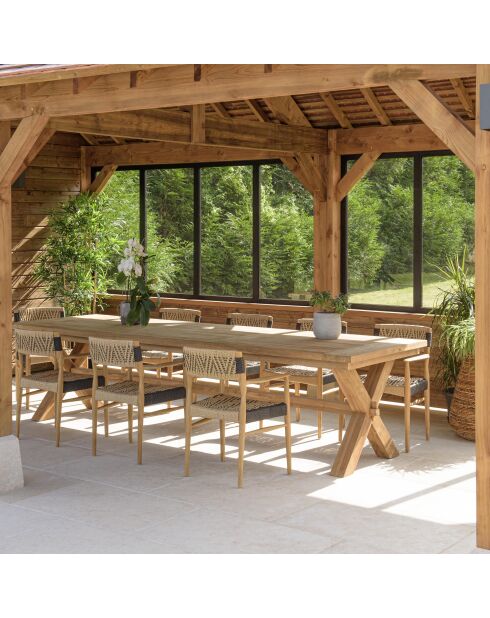 Tuinmeubelset 8/10 personen - 1 rechthoekige eettafel en 8 beige en zwarte tuinstoelen