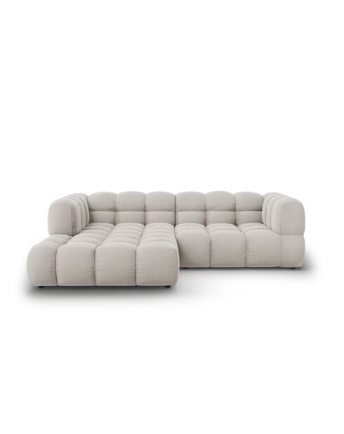 Aster Modulares Ecksofa aus Samt für 3 Personen, links, Hellbeige — 244x162x70