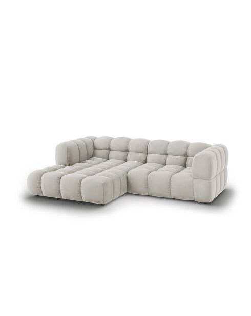 Aster Modulares Ecksofa aus Samt für 3 Personen, links, Hellbeige — 244x162x70