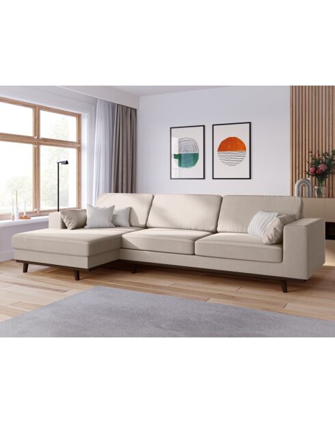 Hebe 4-Sitzer-Ecksofa links aus Samt Beige - 281x154x83 cm